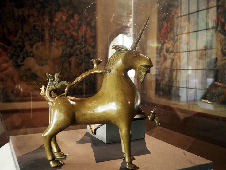 Brass unicorn water vessel